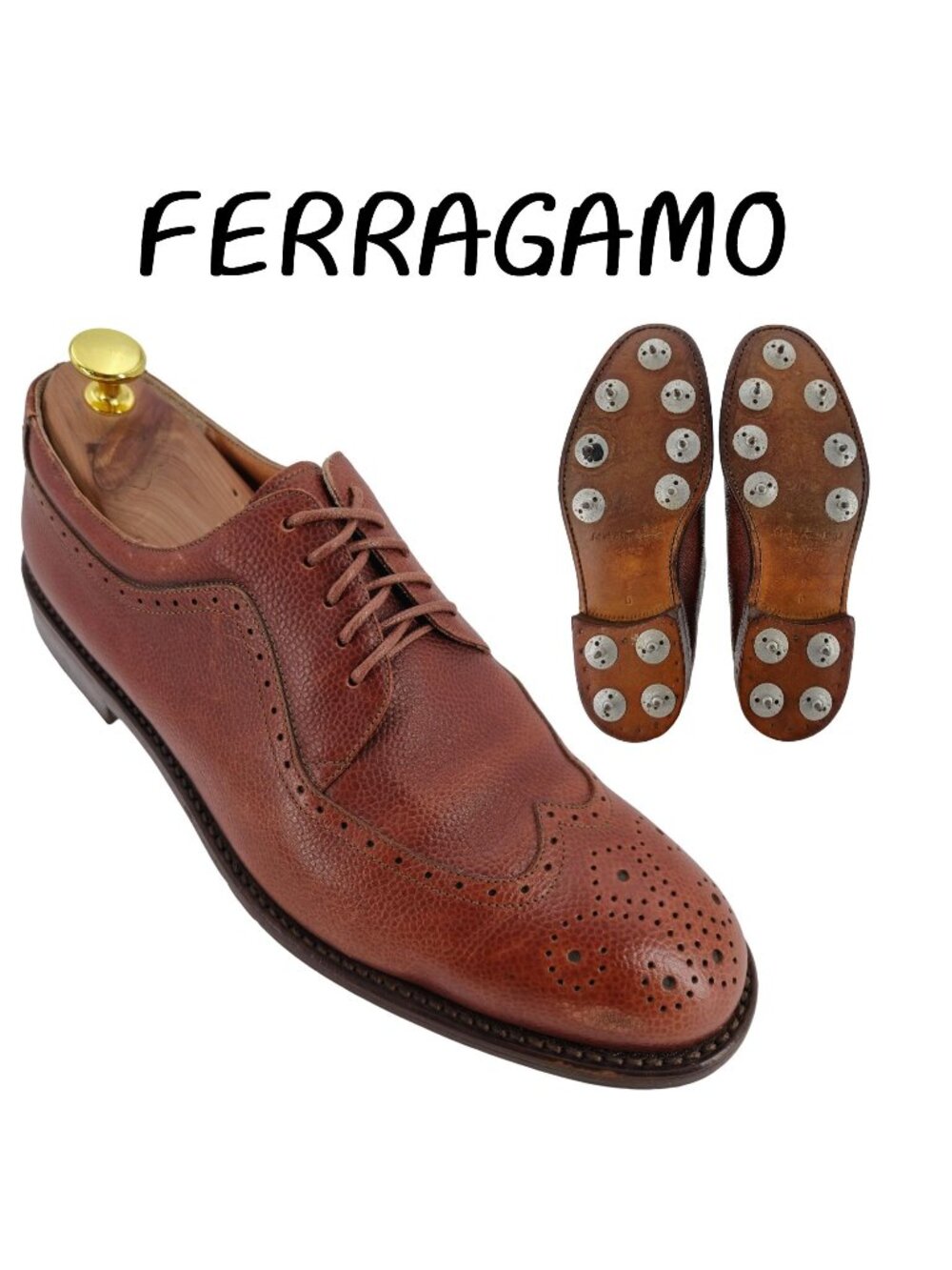 Rare Vintage Salvatore Ferragamo Mens 9D Golf Shoes Metal Spikes Cleats Wingtips